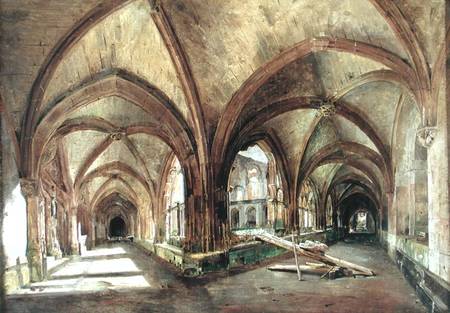 View of the cloister of Saint-Wandrille from Louis Gabriel Eugène Isabey