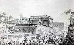 Antiquities found at Herculaneum being transported to the Naples Museum, c.1782 (pen, ink & watercol