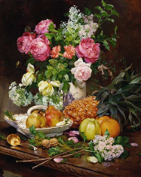 Stillleben mit Blumenstrauß und Früchten from Louis Marie de Schryver