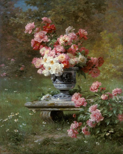 Peonies In An Urn In A Garden from Louis Marie Lemaire