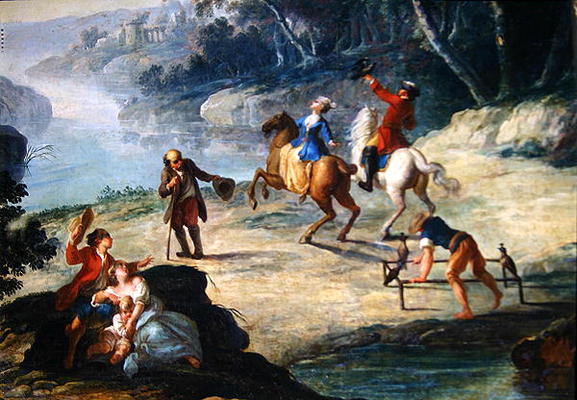 A Hunt with Falcons, Detail of a Rider and a Falconer (oil on canvas) from Louis Philippe Crepin