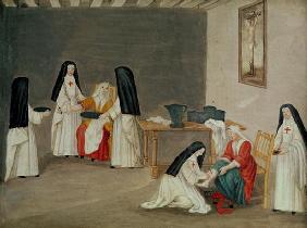 Caring for the Sick, from 'L'Abbaye de Port-Royal', c.1710 (gouache on paper)