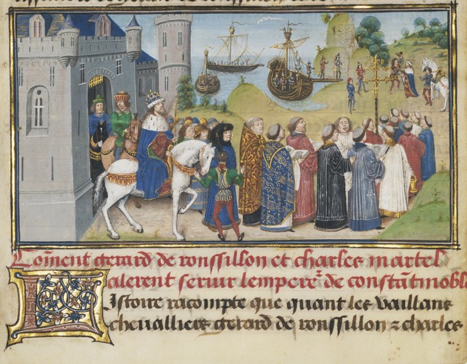 The Byzantine Emperor Welcoming Roussillon and Martel from Loyset Liédet