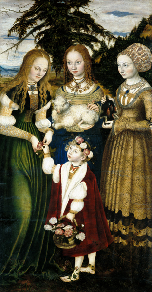 Altarpiece with the Martyrdom of Saint Catharine, left wing: The Saints Dorothea, Agnes and Cunigund from Lucas Cranach d. Ä.