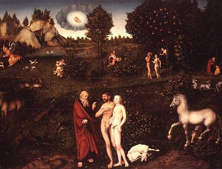 Adam and Eve in the Garden of Eden from Lucas Cranach d. Ä.