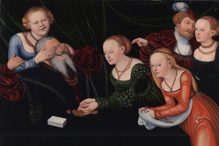 Old man beguiled by courtesans from Lucas Cranach d. Ä.