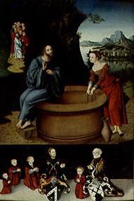 Christus und die Samariterin am Brunnen Unten: Familienbild des Stifters. from Lucas Cranach d. Ä.