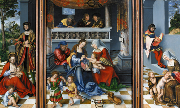 Torgauer Altar Li.Maria Kleophas/Alphäus, Mi.die hl. Sippe, ReMaria Salome un Zebedäus. from Lucas Cranach d. Ä.