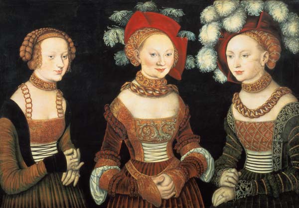 Three princesses of Saxony, Sibylla (1515-92), Emilia (1516-91) and Sidonia (1518-75), daughters of from Lucas Cranach d. Ä.