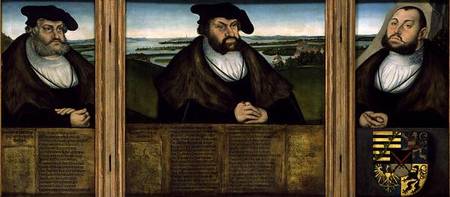 Electors of Saxony: Friedrich the Wise (1482-1556) Johann the Steadfast (1468-) and Johann Friedrich from Lucas Cranach d. Ä.