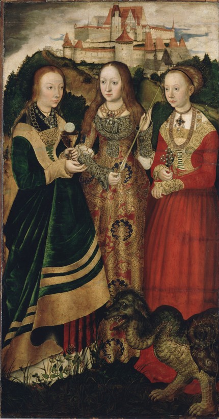 Altarpiece with the Martyrdom of Saint Catharine, right wing: The Saint Barbara, Ursula and Margaret from Lucas Cranach d. Ä.