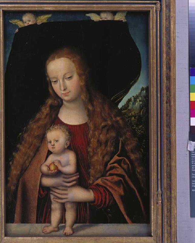 Maria und das Jesuskind mit einem Apfel. from Lucas Cranach d. Ä.