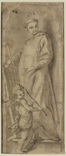 Der Heilige Laurentius mit einem Engel in einer Nische
