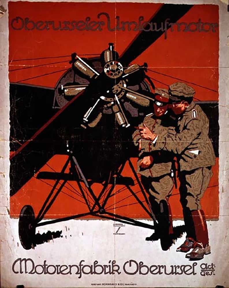 Plakat mit dem Flugzeugmotor "Oberurseler Umlaufmotor", 1914 from Ludwig Hohlwein