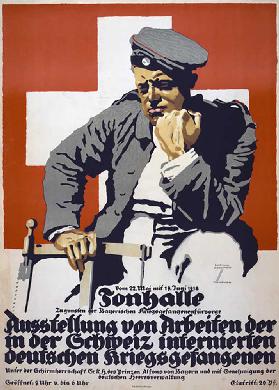 Plakat mit einer Ausstellung von Werken deutscher Kriegsgefangener, die 1918 in der Schweiz internie