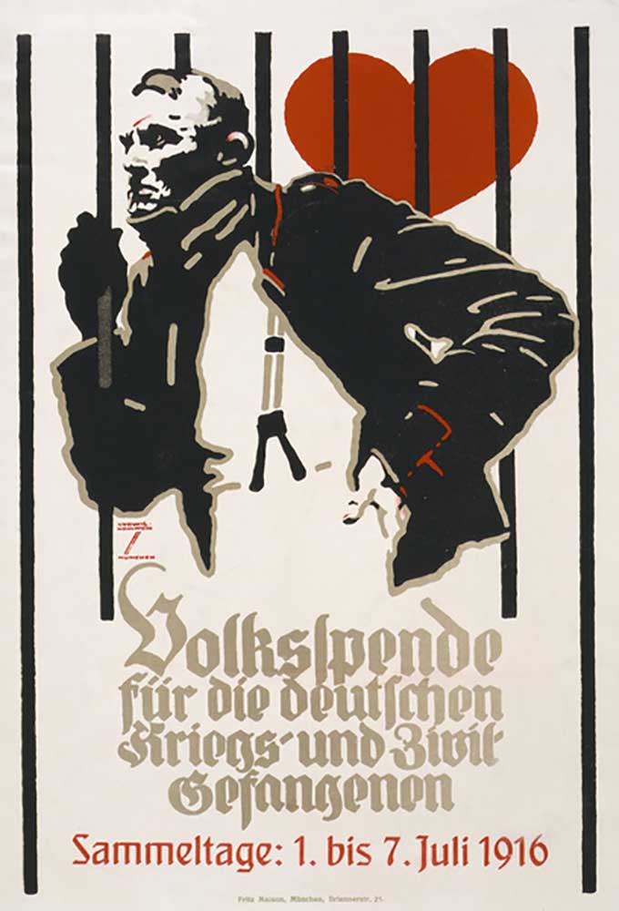 Spendenplakat für den Volksfonds für deutsche Kriegs- und Zivilgefangene, Sammeltage 1.-7. Juli 1916 from Ludwig Hohlwein