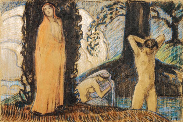 Dekorative Skizze mit zwei Frauen und einem Jüngling from Ludwig von Hofmann