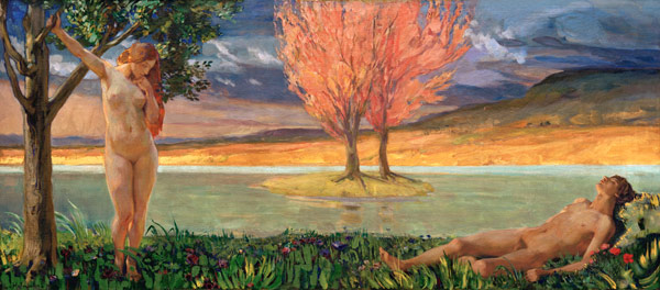 Adam und Eva in paradiesischer Landschaft from Ludwig von Hofmann