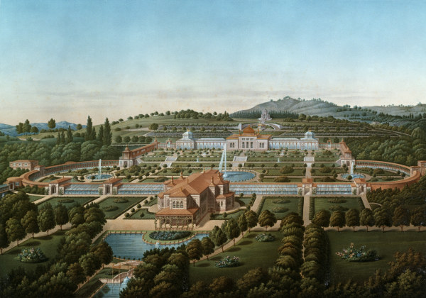 Stuttgart, Wilhelma, Vogelschau 1855 from Ludwig Wilhelm von Zanth