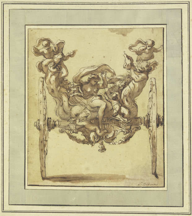 Ein Wagen auf zwei Rädern, mit Venus, Delphinen und Tritonen from Luigi Bernini