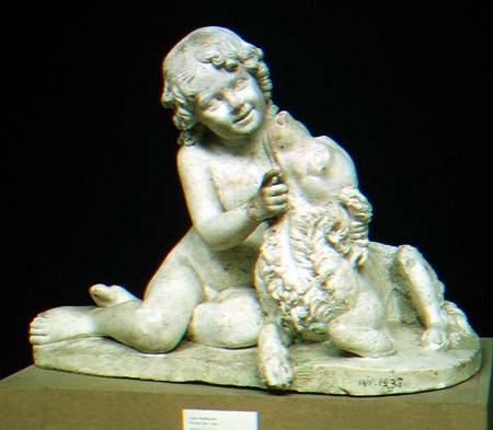 Boy playing with a dog, sculpture from Luigi  Pampaloni