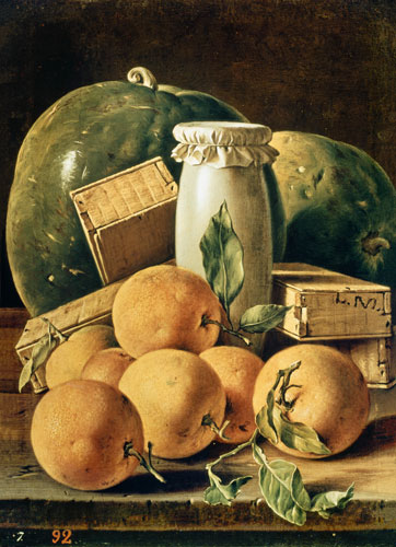 Still Life of Oranges, Watermelon, a Pot and Boxes of Cake from Luis Melendez