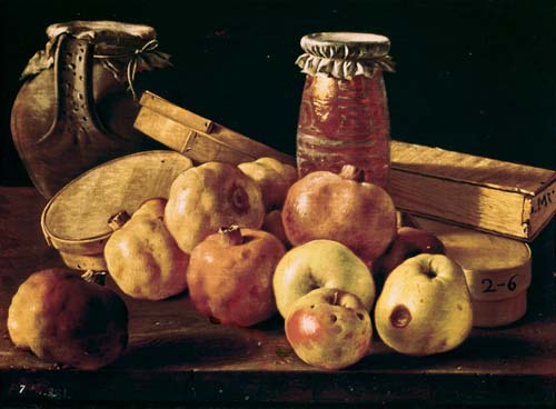 Still Life with Pomegranates, Apples, a Pot of Jam and a Stone Pot from Luis Melendez