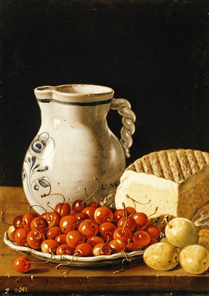 Still Life with cherries, cheese and greengages from Luis Egidio Melendez