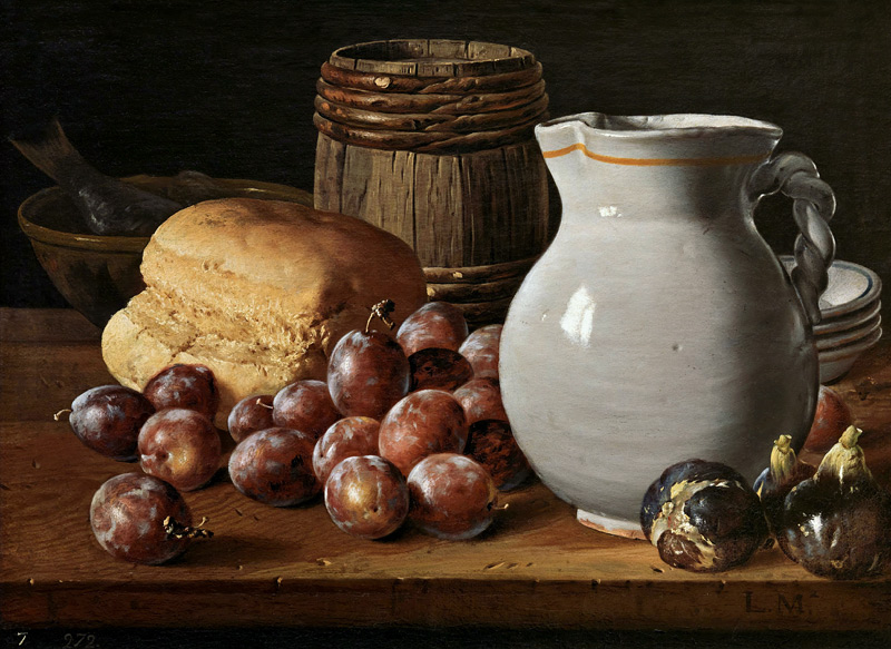 Still life with plums, figs, bread and jug from Luis Egidio Melendez