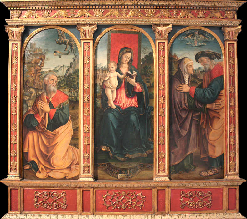 Madonna mit Kind, Verheißung an Joachim, Begegnung Joachims und Annas an der Goldenen Pforte from Macrino d'Alba