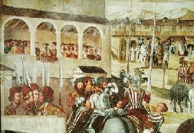 Tournament in Honour of Christian I (1426-81) of Denmark at Castello di Malpaga, detail from the lef