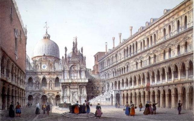 The Courtyard of Palazzo Ducale, Venice, engraved by Brizeghel (litho) from Marco Moro