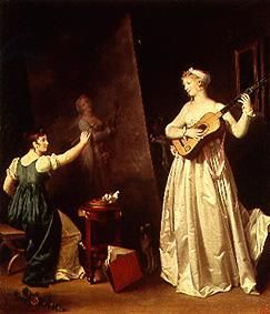 Malerin beim Portraitieren einer Lautenspielerin from Marguerite Gérard