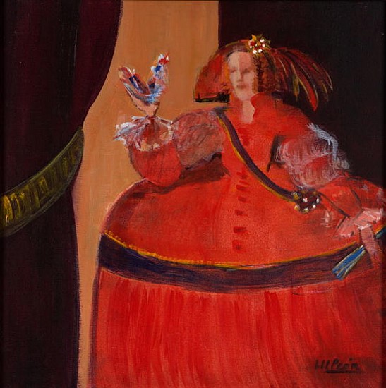 Menina in Red With Small Cockerel (oil & acrylic on canvas)  from Marisa  Leon