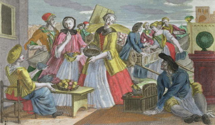 The Fruit Market (coloured engraving) from Martin Engelbrecht