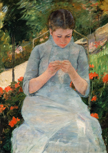 Junge strickende Frau im Garten from Mary Cassatt