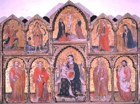 Polyptych showing Madonna and Child, Crucifixion and Saints