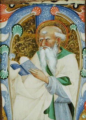 Historiated initial 'M' depicting a bearded saint with a book (vellum) from Master of San Michele of Murano