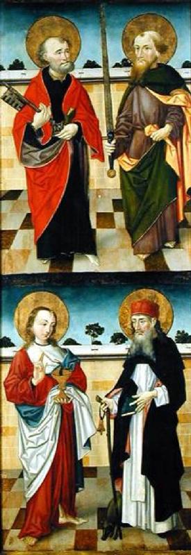 Top: St. Peter Holding a Key and St. Paul Holding a Sword; Bottom: St. John the Evangelist Holding a