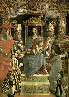 The Sforza Altarpiece, Madonna and Child enthroned with the Doctors of the Church and the family of from Master of the Pala Sforzesca