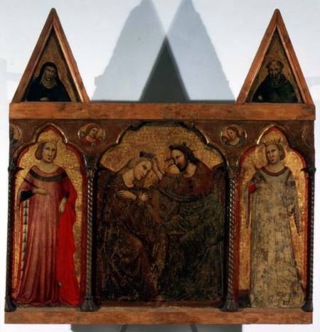 Triptych: Coronation of the Virgin flanked by two saints from Master of the Urbino Coronation