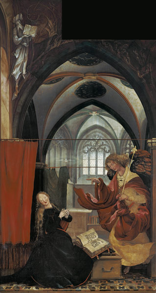Isenheimer Altar Mittelstellung, innen: Engelskonzert und Geburt Christi. from Mathias (Mathis Gothart) Grünewald