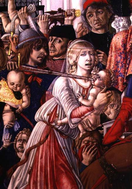 The Massacre of the Innocents, detail of a soldier piercing a baby with his sword from Matteo  di Giovanni di Bartolo