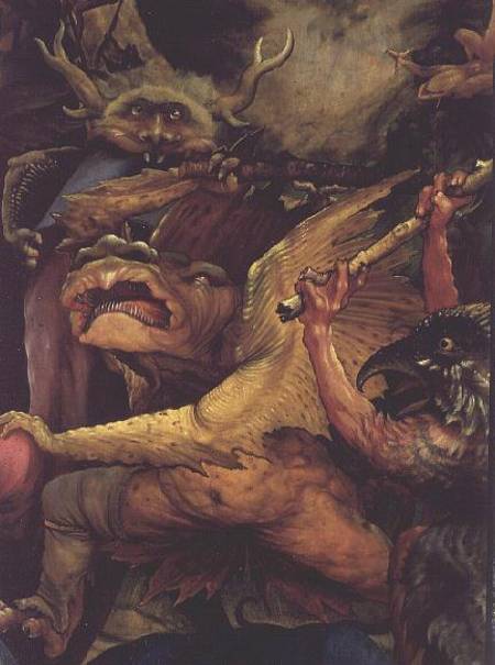 Demons Armed with Sticks, detail from the reverse of the Isenheim Altarpiece from Matthias Grunewald