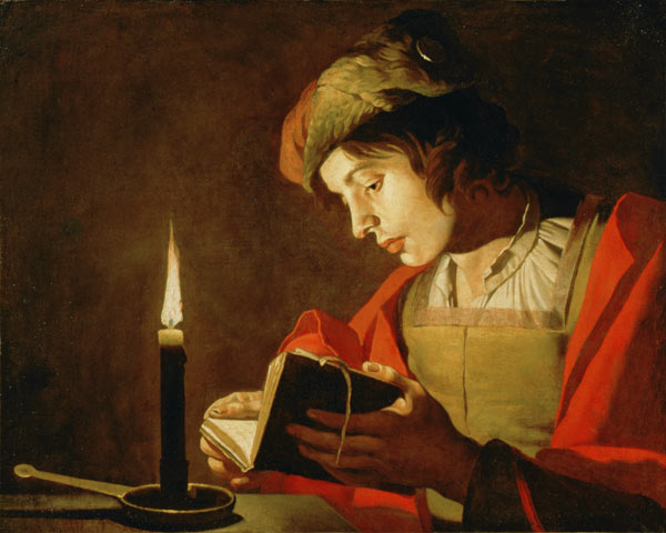 Junger Mann, lesend im Kerzenschein from Matthias Stomer
