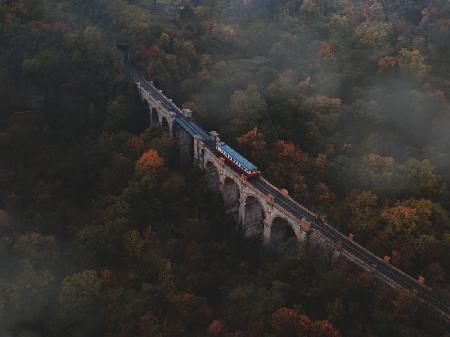 Zug überquert eine Brücke