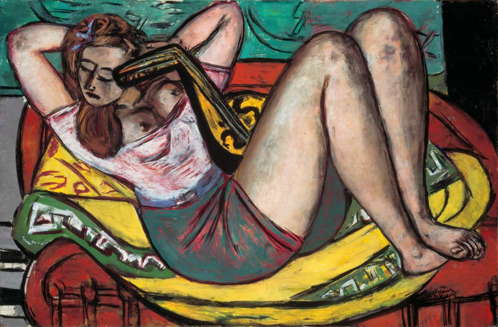 Frau mit Mandoline in Gelb und Rot. 1950 from Max Beckmann