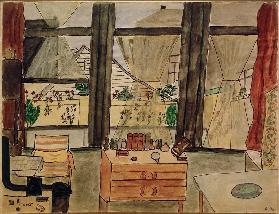 Max Beckmanns Schlafzimmer bei geöffnetem Vorhang