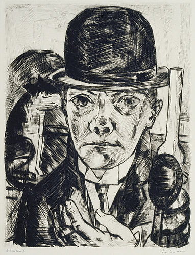 Selbstbildnis mit steifem Hut. Dritter Zustand. 1921 from Max Beckmann