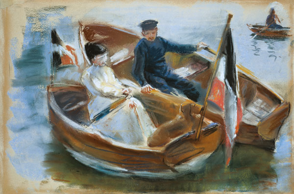 Two Boats with Flags, Wannsee, 1910 (pastel on paper) from Max Liebermann